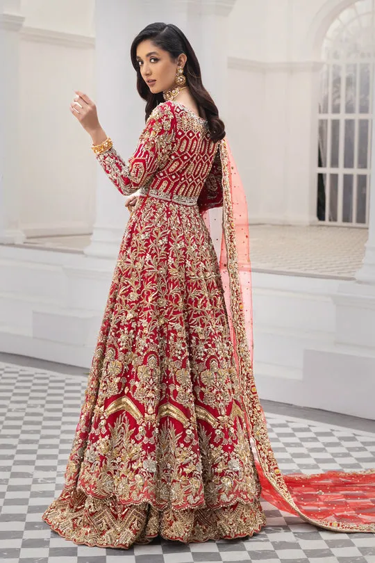 Pakistani Bridal Frock Lehenga Dress in Red #BS824