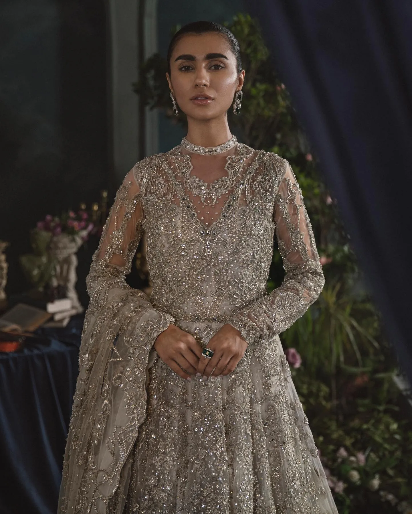 Pakistani Bridal Lehenga Designs in Heavy Embroidered Off white and Gold Lehenga Gown for Pakistani Bridal Wear #BN950