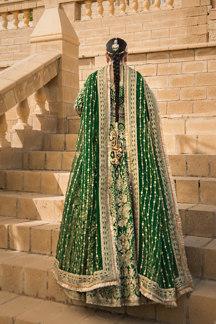 Pakistani Bridal Outfit in Green Lehenga Choli Style