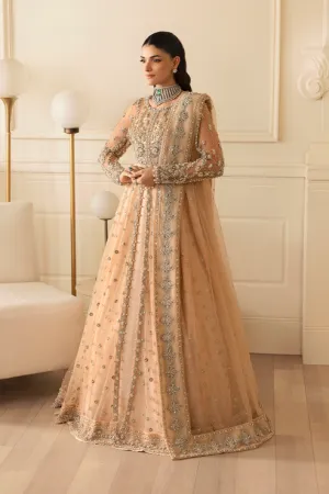 Pakistani Bridal Outfit in Peach Pishwas Lehenga Style