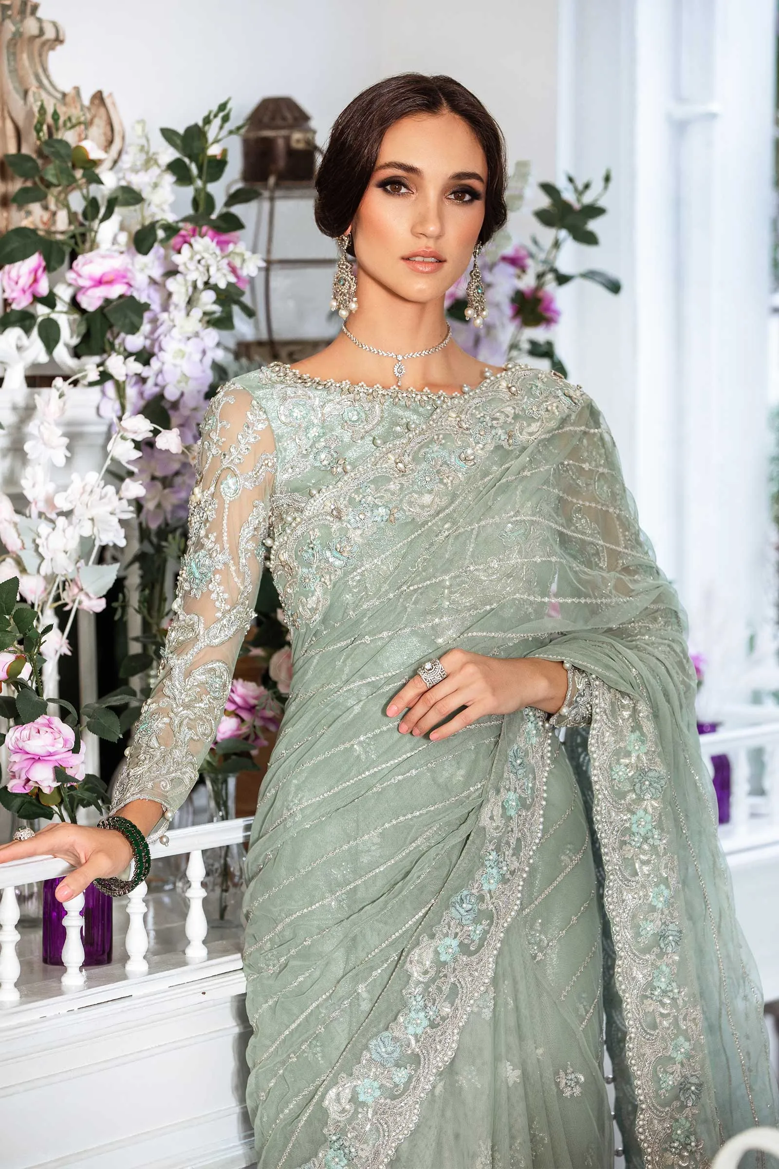 Pakistani Bridal Outfit in Premium Net Saree Style