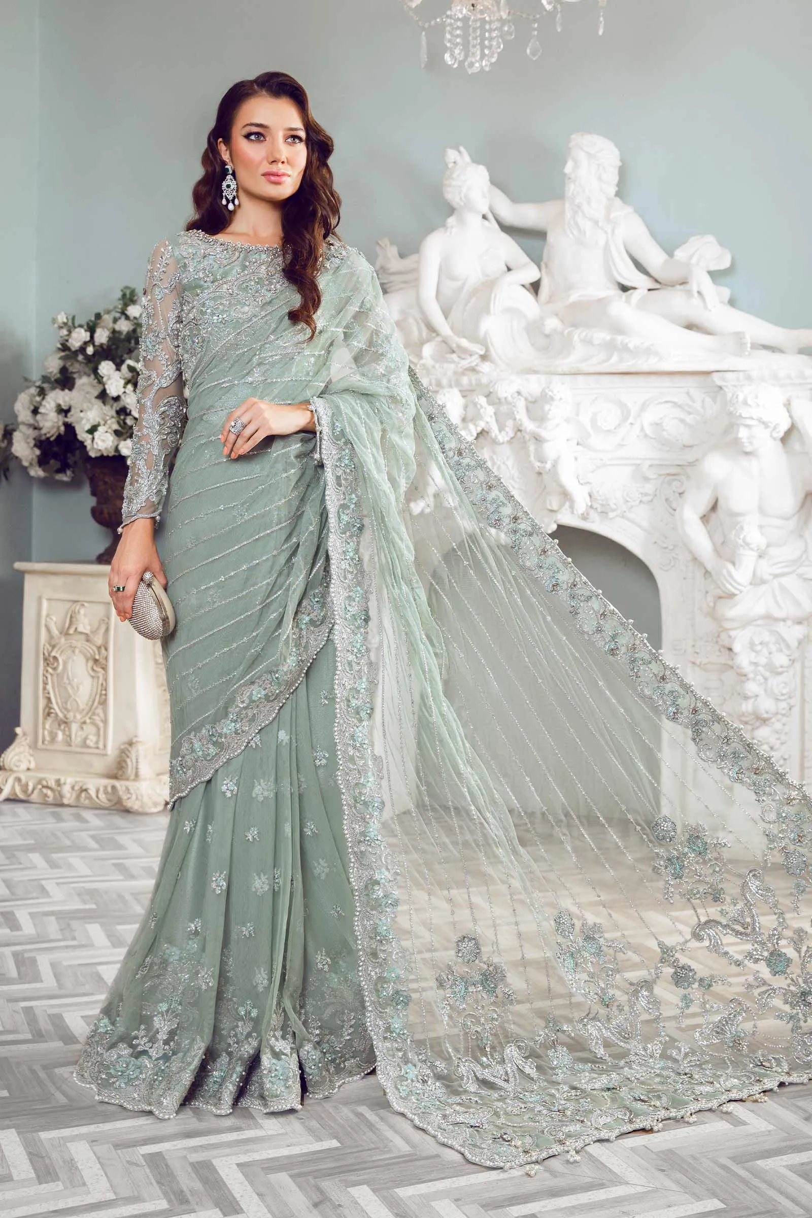 Pakistani Bridal Outfit in Premium Net Saree Style