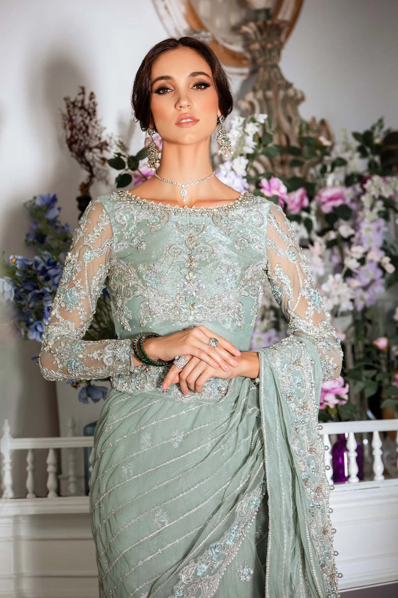 Pakistani Bridal Outfit in Premium Net Saree Style
