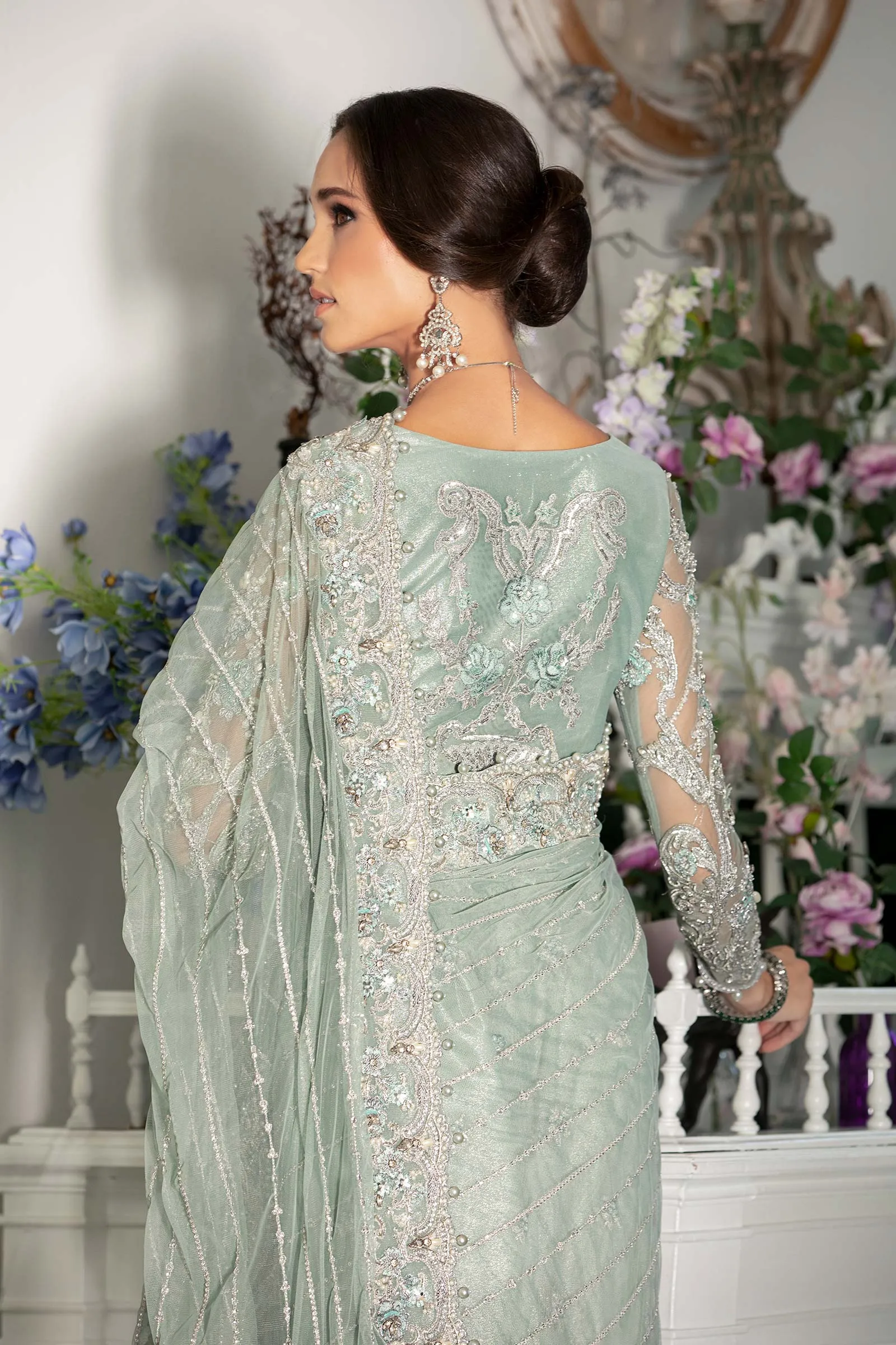 Pakistani Bridal Outfit in Premium Net Saree Style
