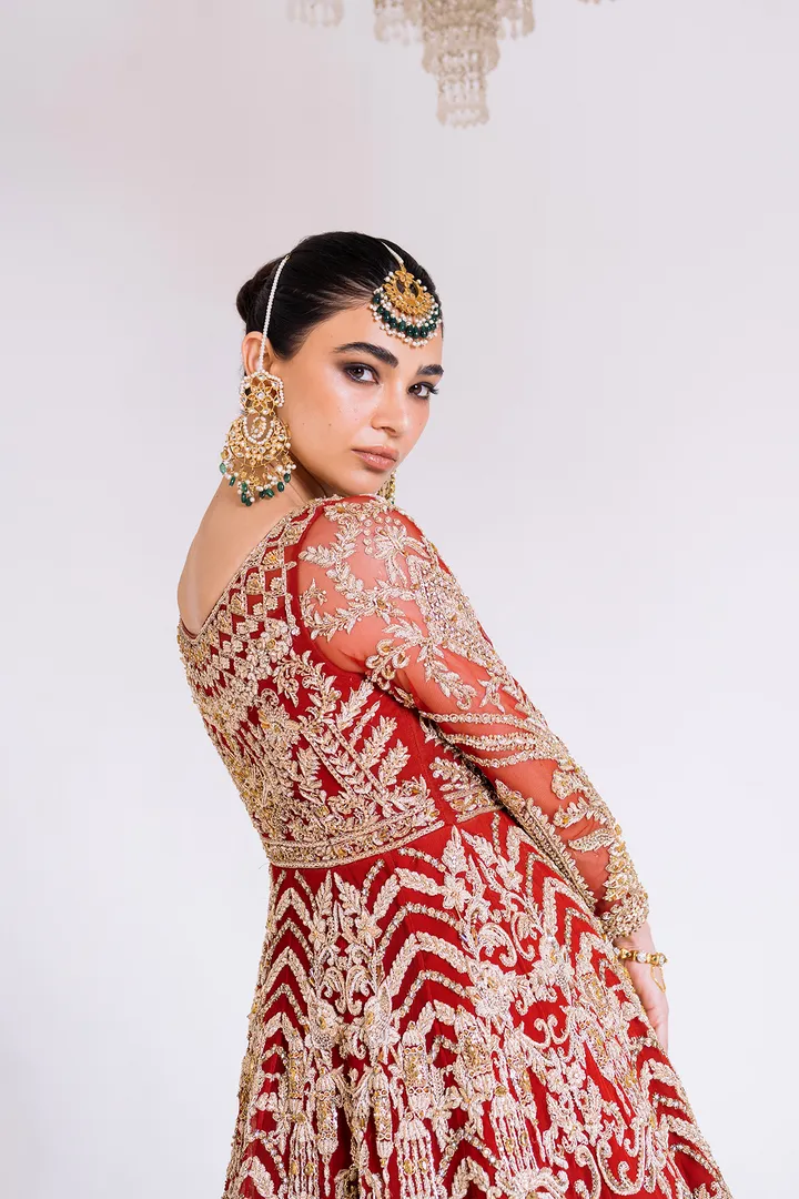 Pakistani Bridal Outfit in Royal Gown and Lehenga Style
