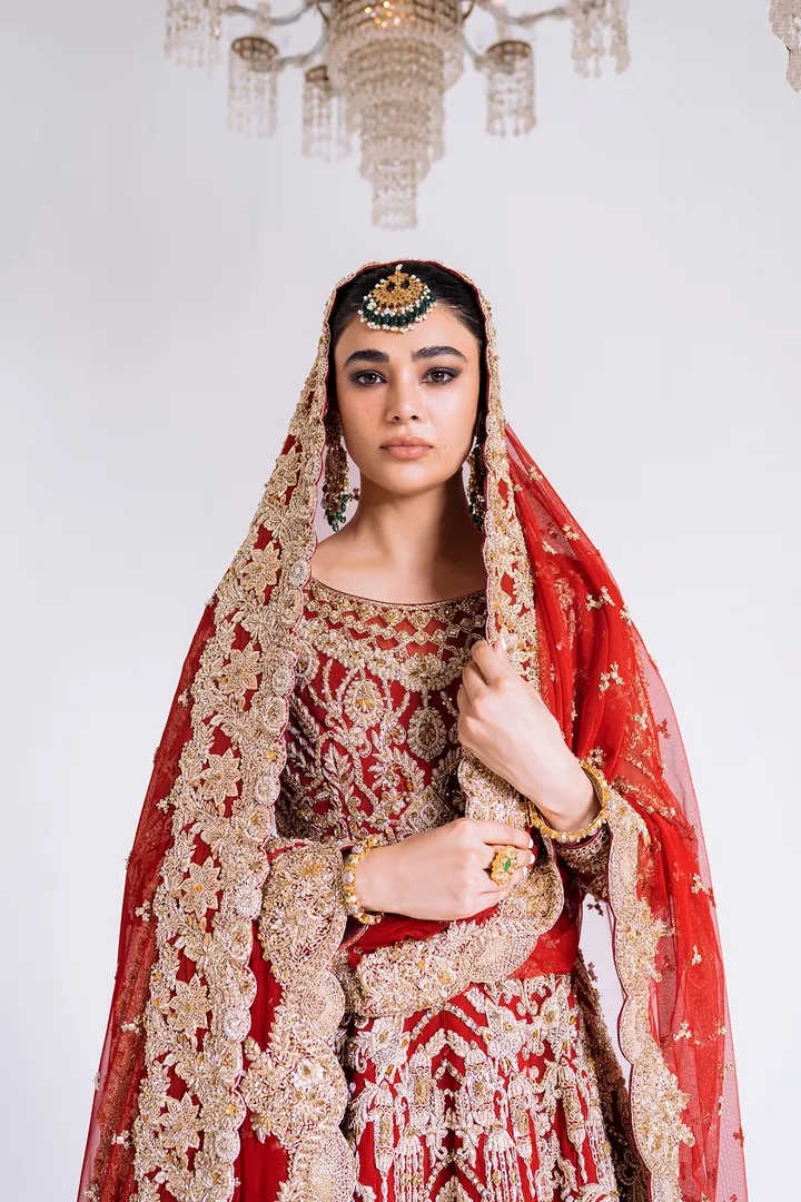 Pakistani Bridal Outfit in Royal Gown and Lehenga Style