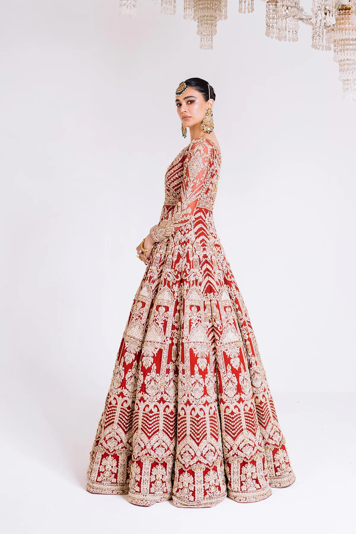 Pakistani Bridal Outfit in Royal Gown and Lehenga Style