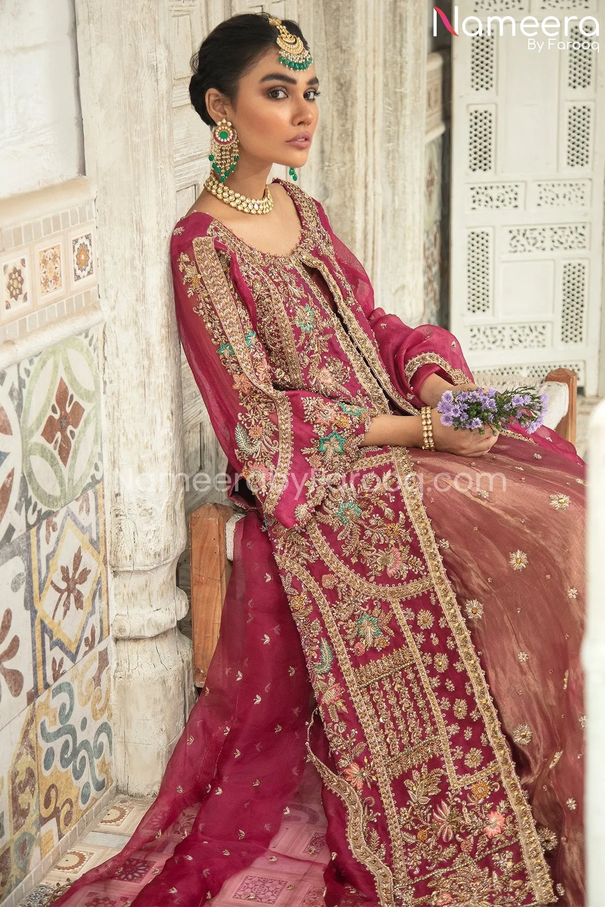 Pakistani Jacket Lehenga Choli Dupatta Dress #BS696