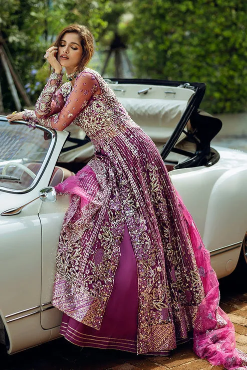 Pakistani Wedding Dress in Net Magenta Pishwas Style