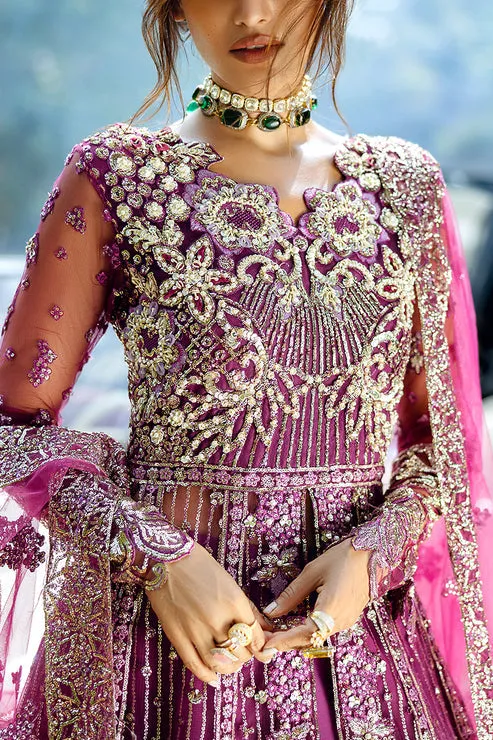 Pakistani Wedding Dress in Net Magenta Pishwas Style