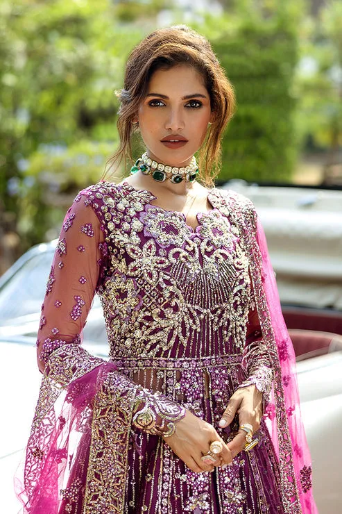 Pakistani Wedding Dress in Net Magenta Pishwas Style