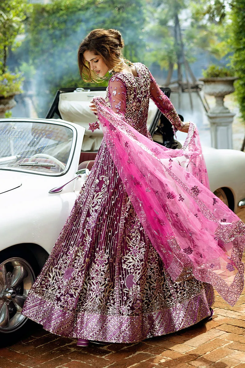 Pakistani Wedding Dress in Net Magenta Pishwas Style