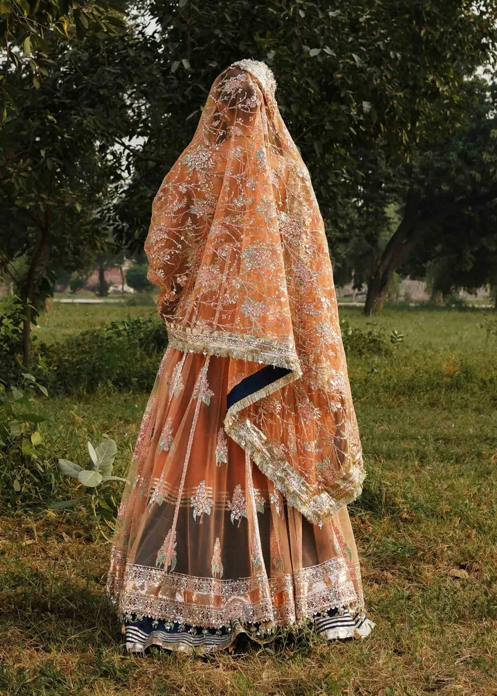 Pakistani Wedding Dress in Open Gown and Lehenga Style