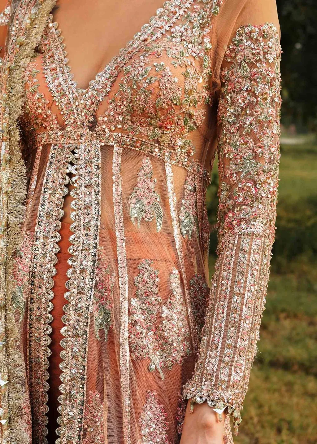 Pakistani Wedding Dress in Open Gown and Lehenga Style