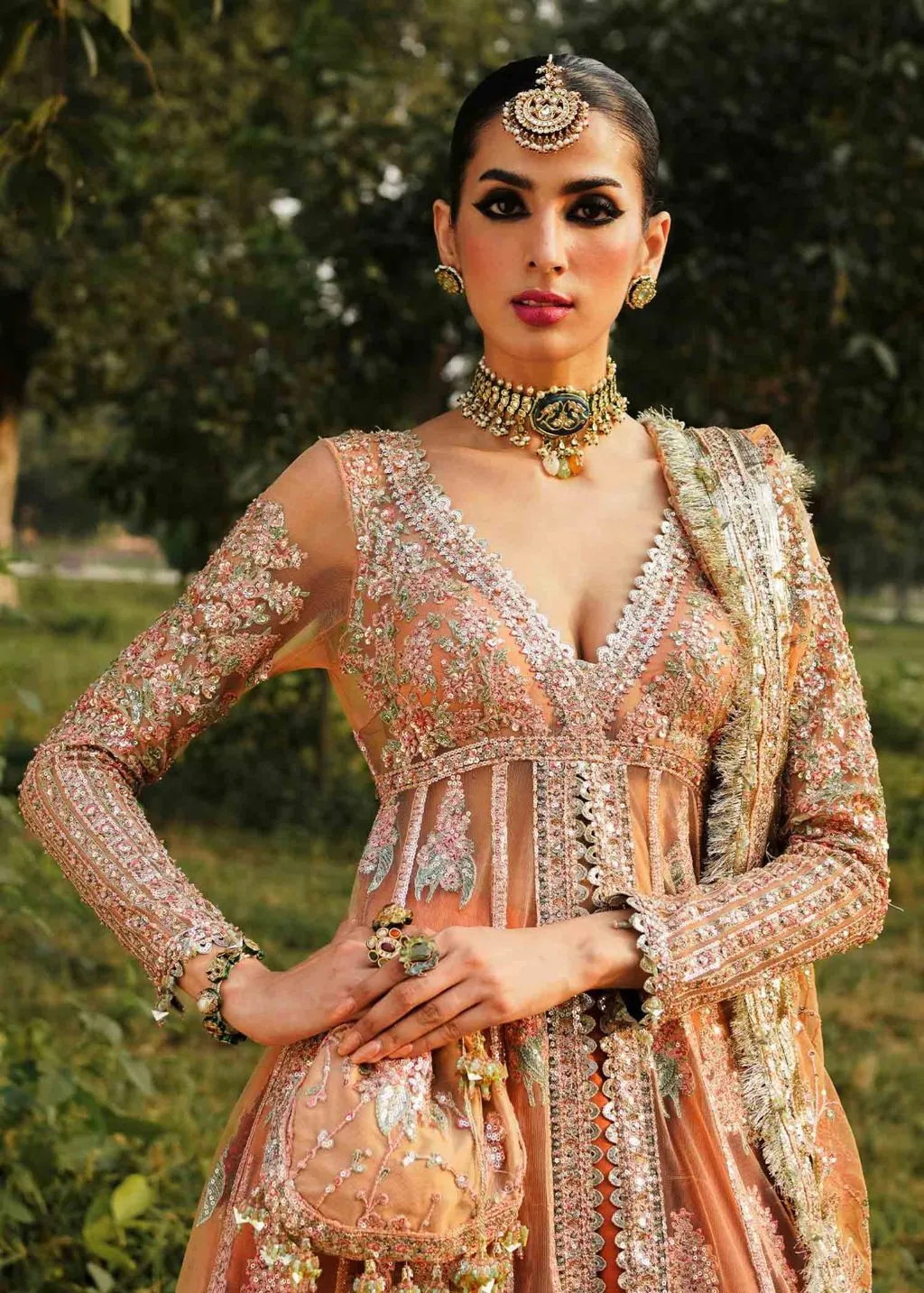 Pakistani Wedding Dress in Open Gown and Lehenga Style