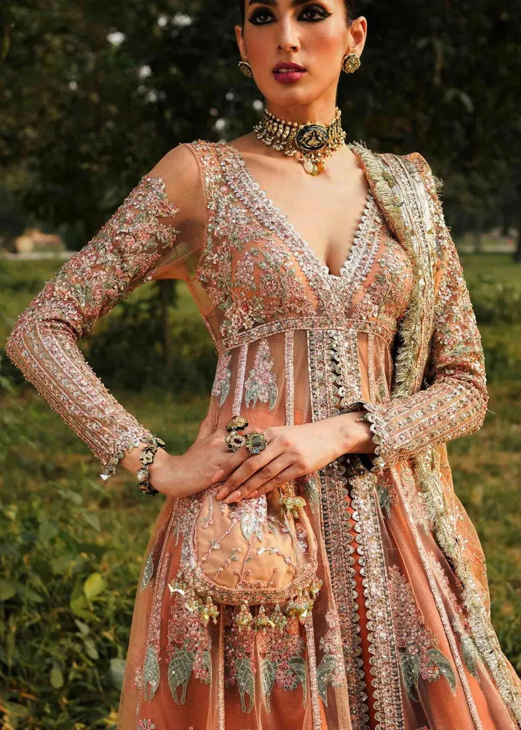 Pakistani Wedding Dress in Open Gown and Lehenga Style