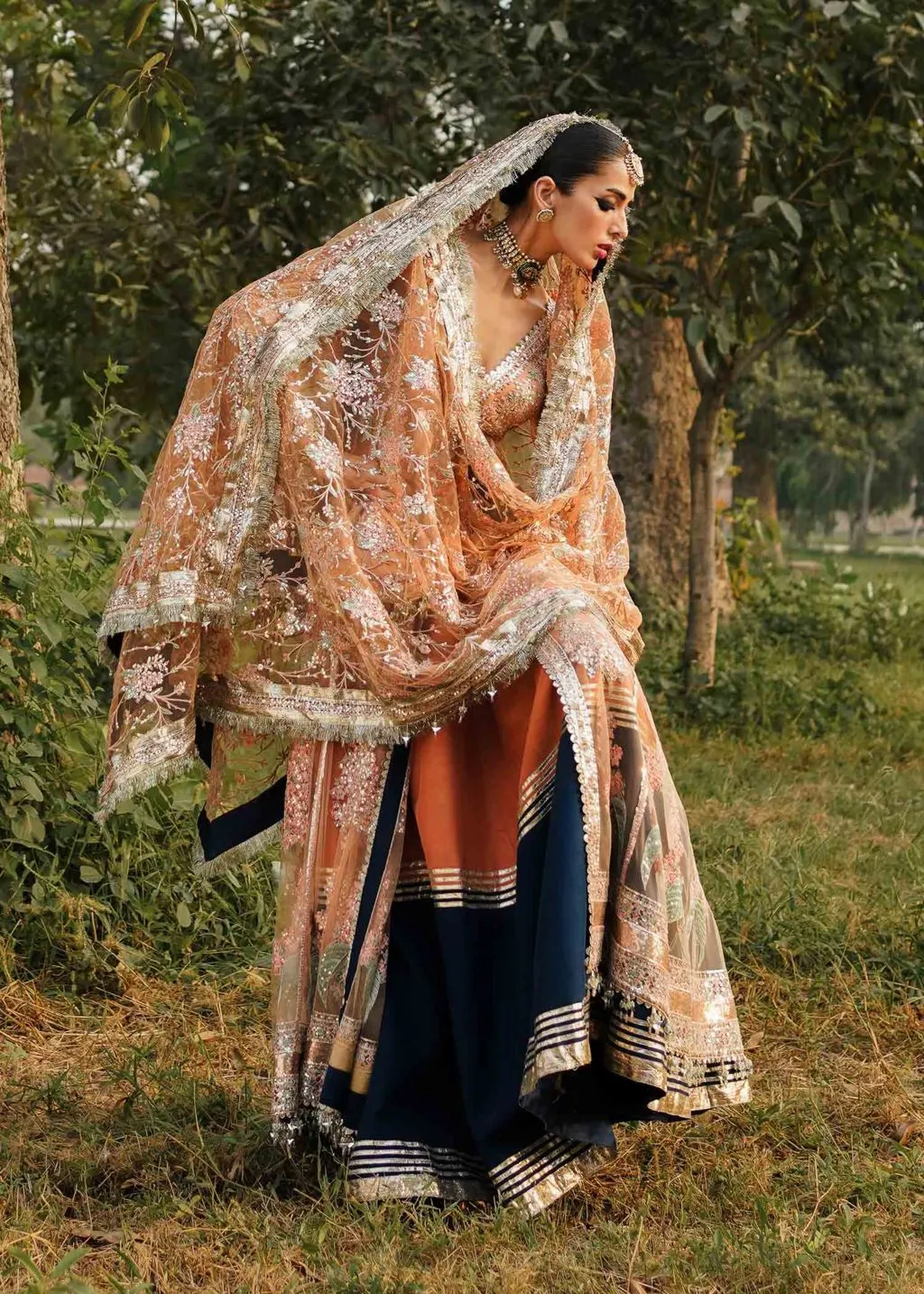Pakistani Wedding Dress in Open Gown and Lehenga Style