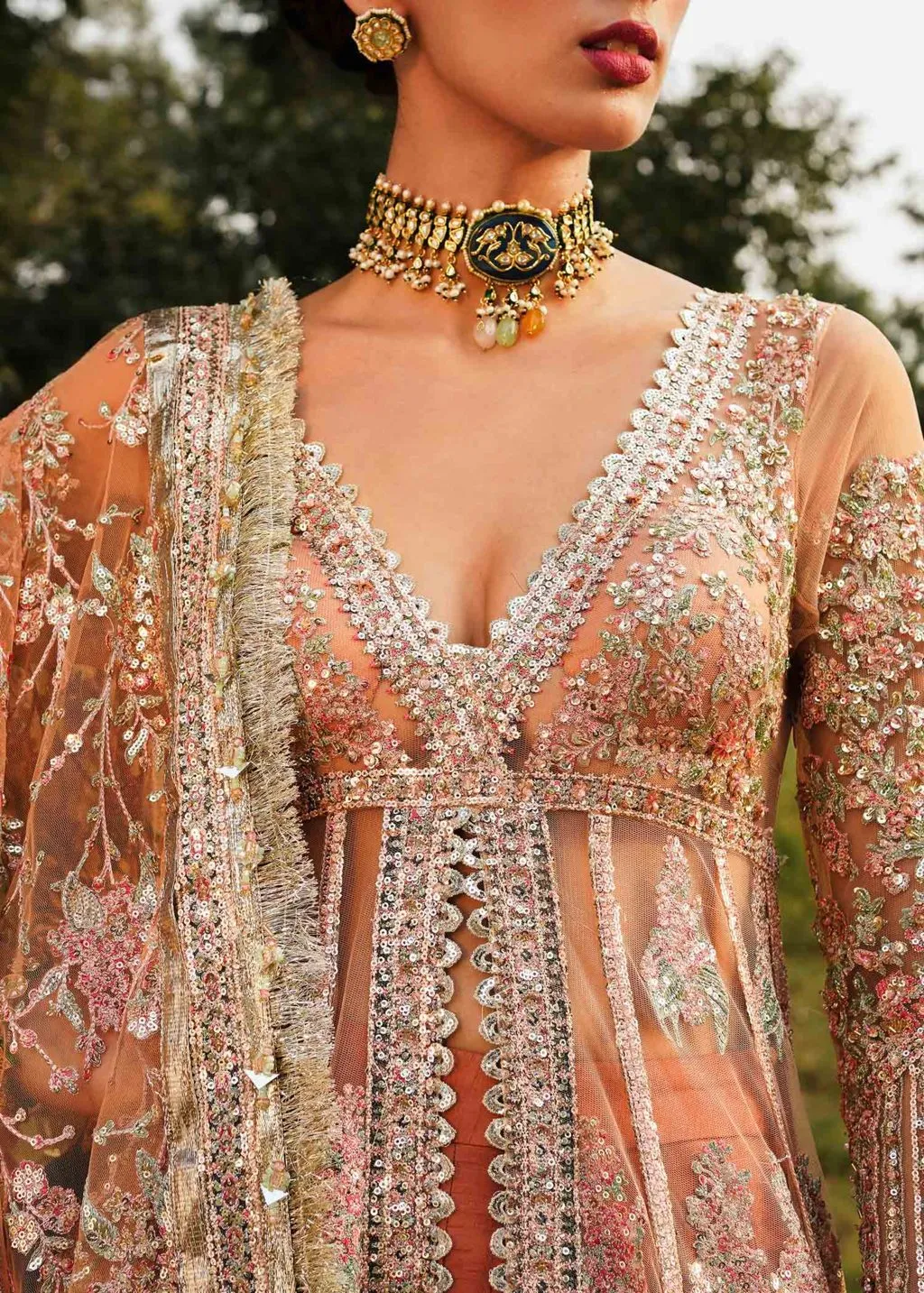 Pakistani Wedding Dress in Open Gown and Lehenga Style