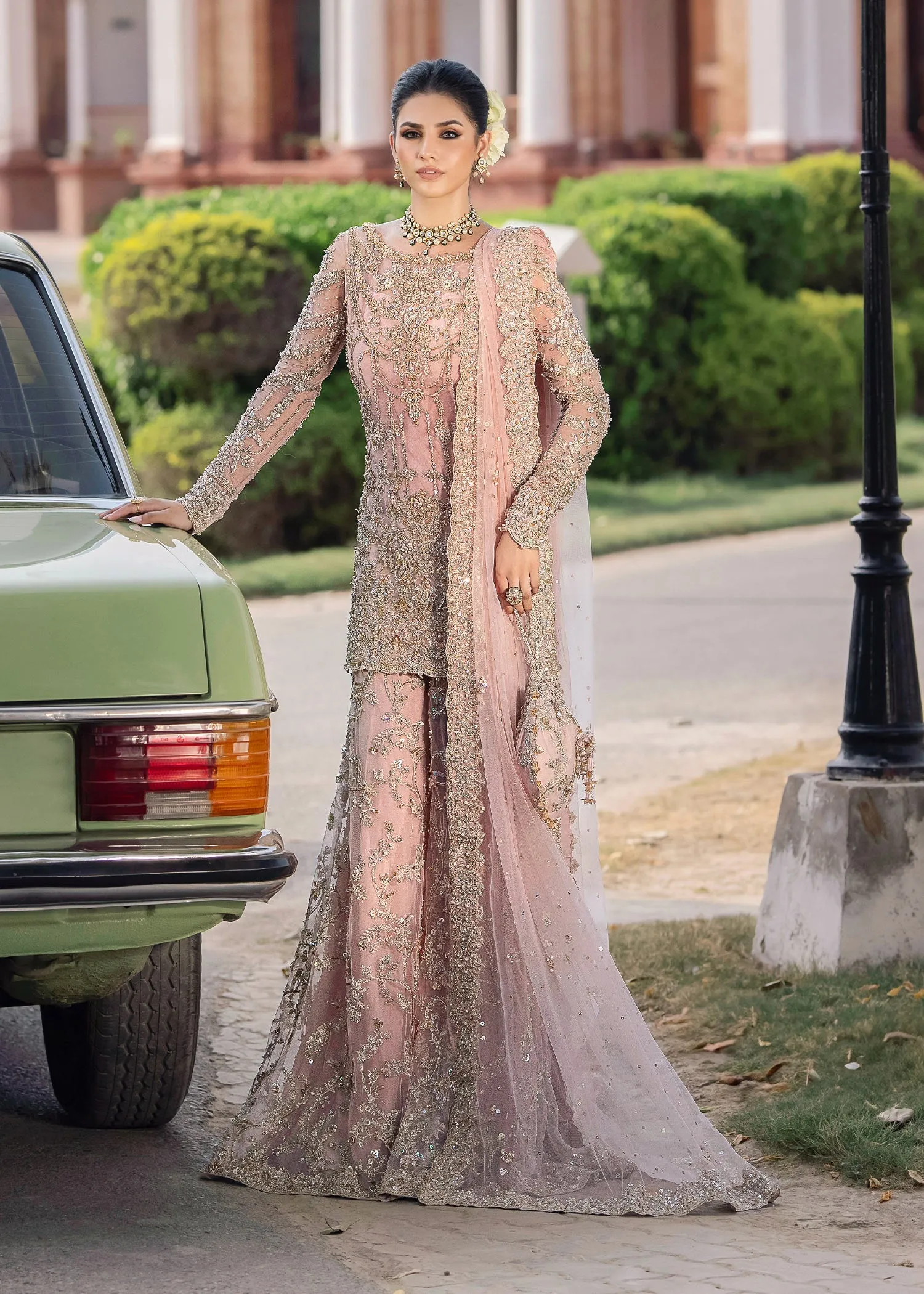Pakistani Wedding Dress in Pink Sharara Shirt Style