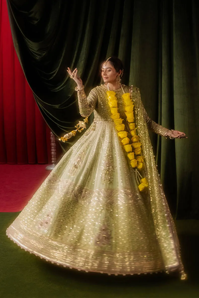 Pakistani Wedding Dress in Pistachio Green Gown Style