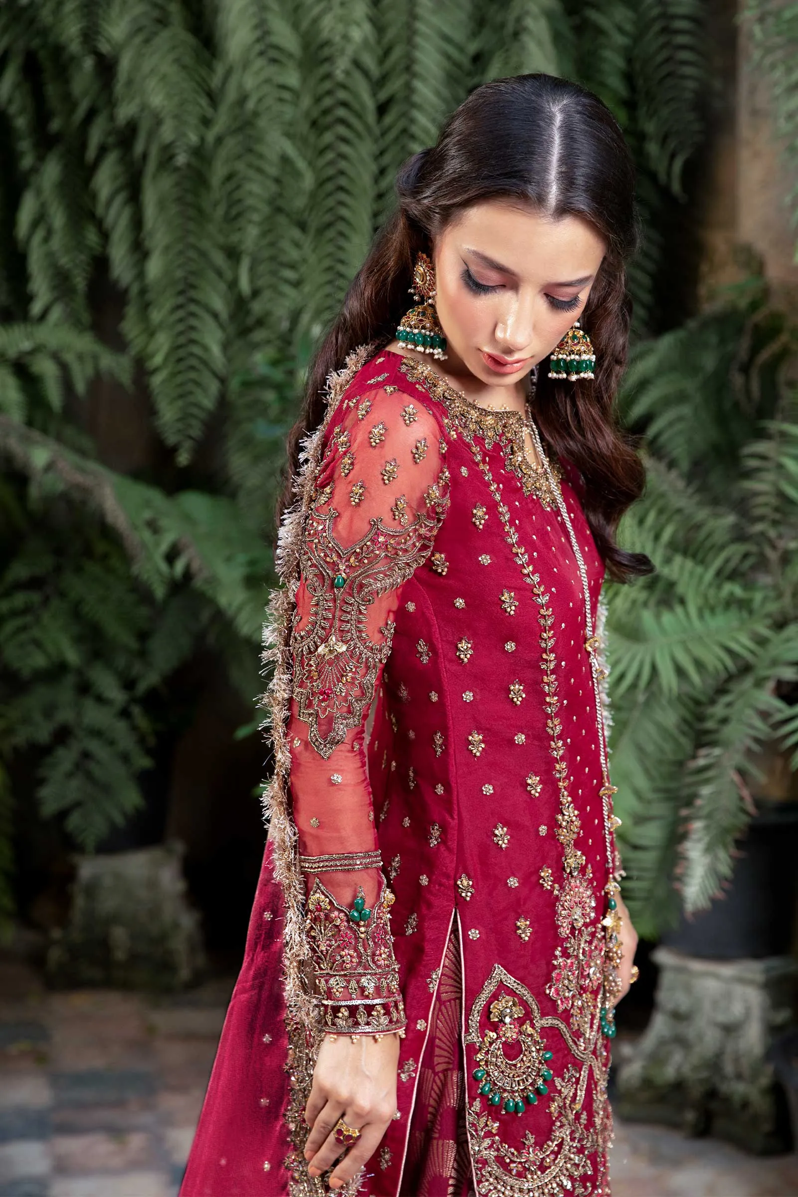 Pakistani Wedding Dress in Red Kameez and Gharara Style
