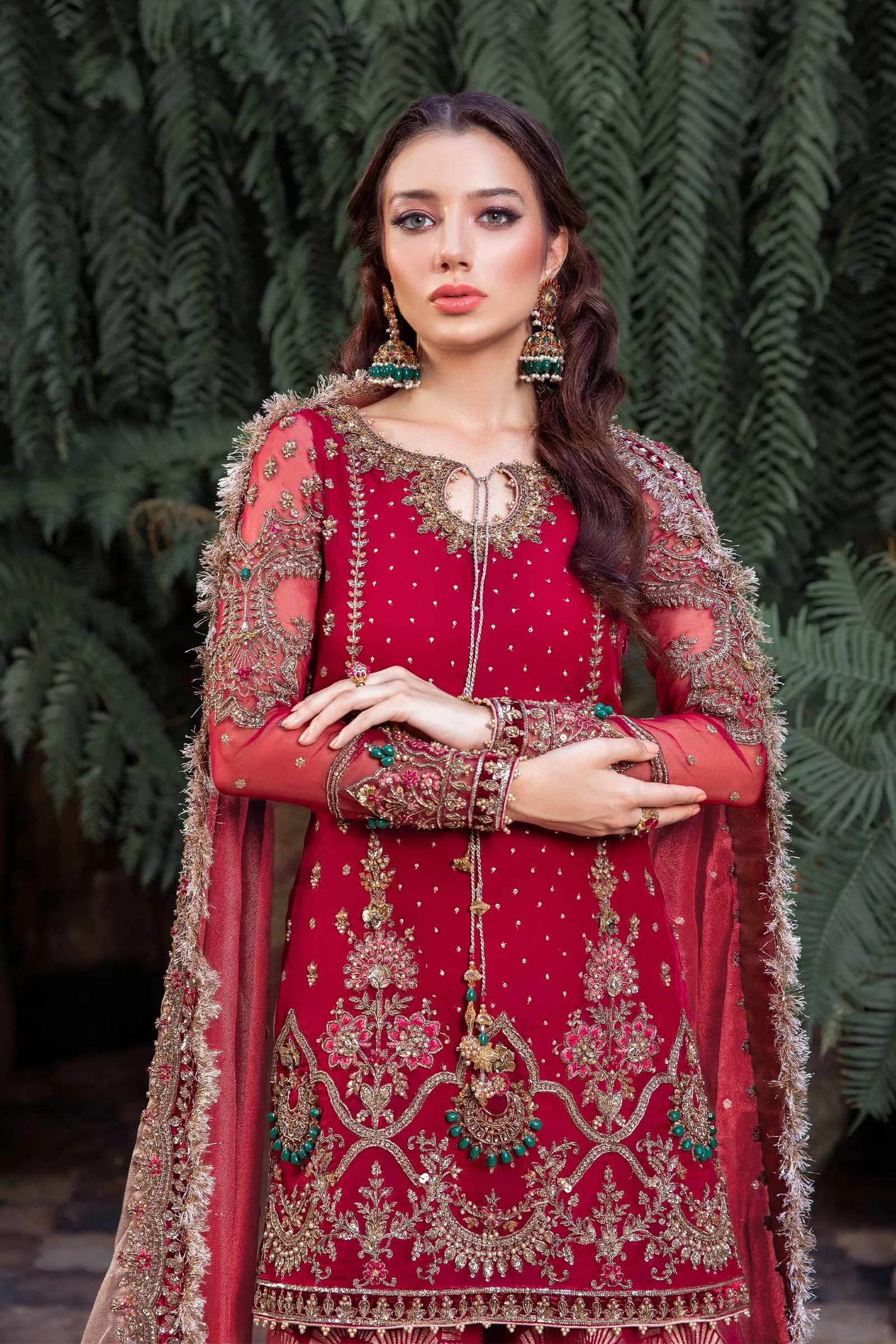 Pakistani Wedding Dress in Red Kameez and Gharara Style