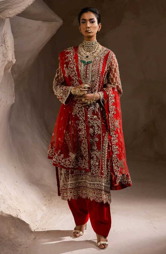 Pakistani Wedding Dress in Red Kameez Sharara Style