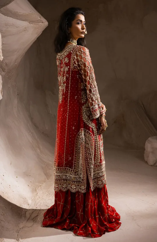 Pakistani Wedding Dress in Red Kameez Sharara Style
