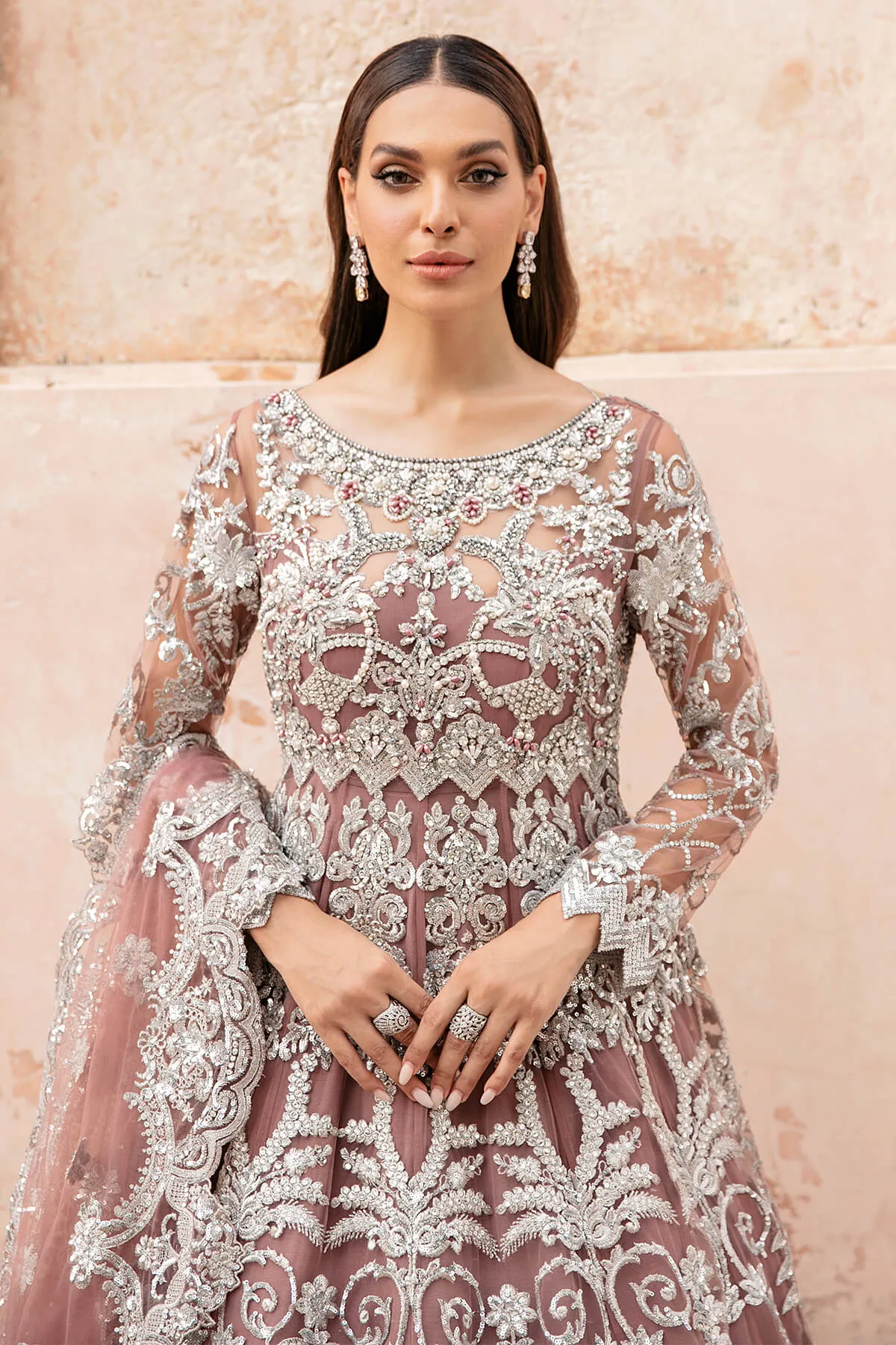 Pakistani Wedding Dress in Traditional Net Maxi Style
