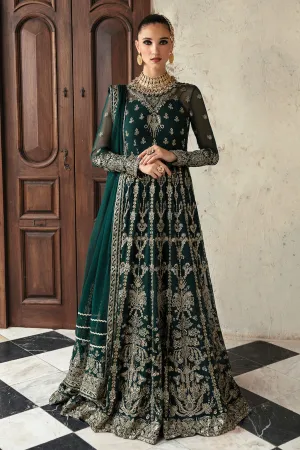 Pakistani Wedding Wear Bottle Green Heavily Embellished Pishwas Dress