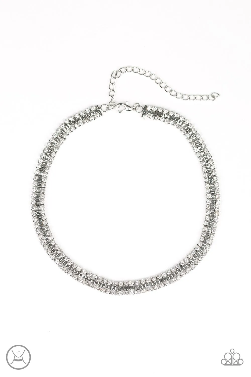 Paparazzi " Full of Hot Heir " Silver Metal & Clear Rhinestone Choker Necklace Set