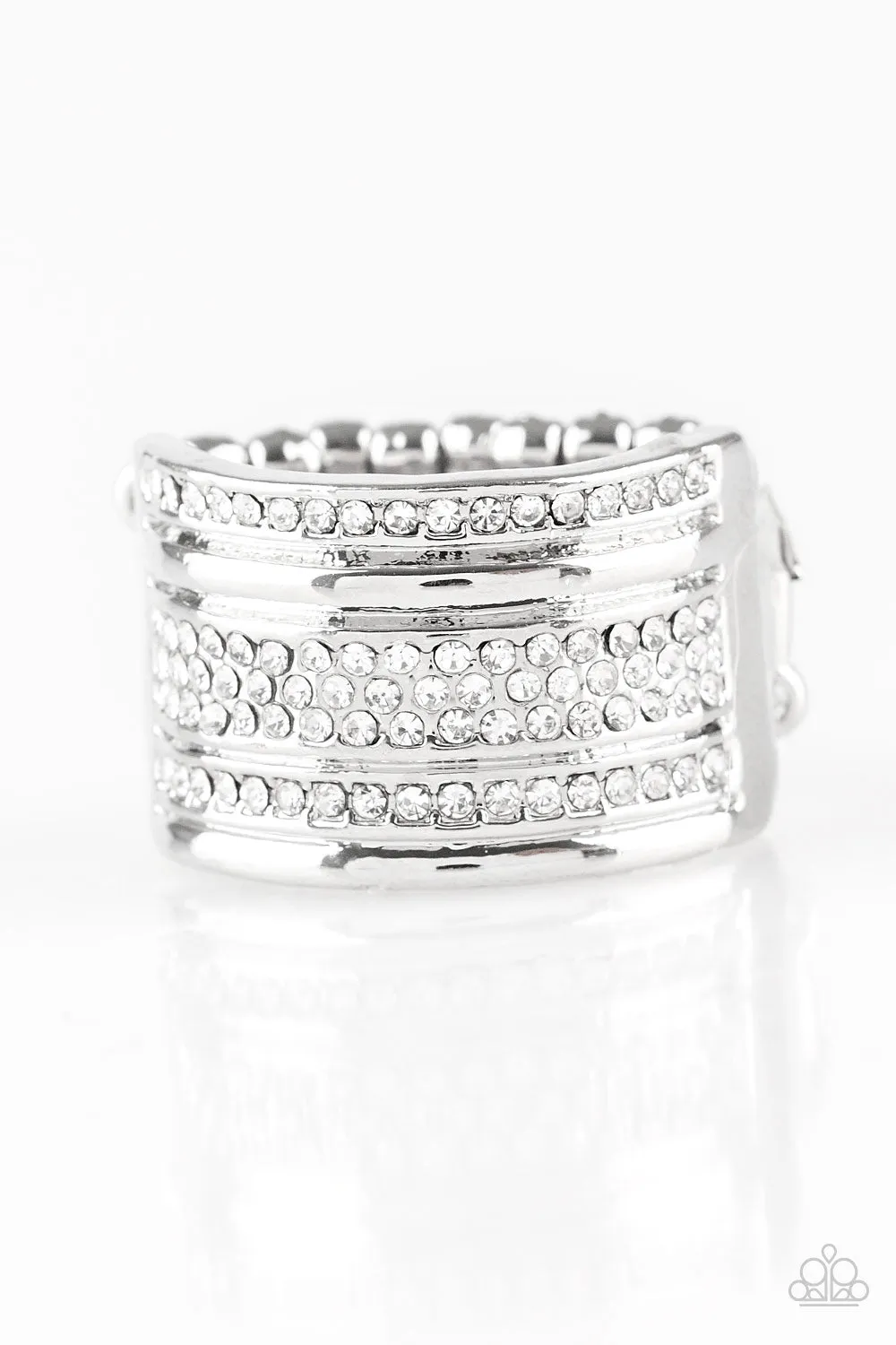 Paparazzi - Top Dollar Drama - White Rhinestone Ring