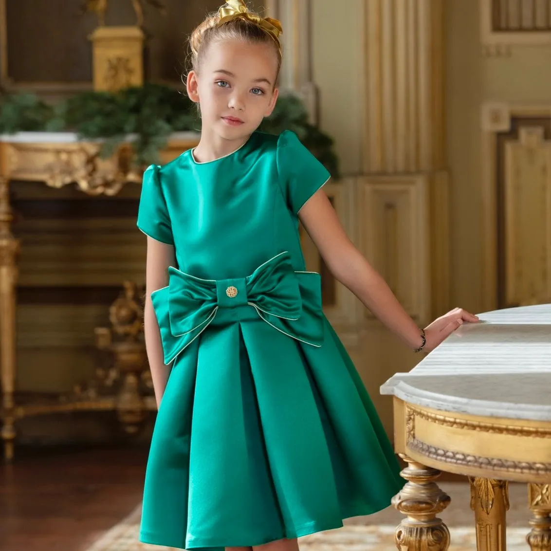 PATACHOU - Satin Bow Party Dress - Green