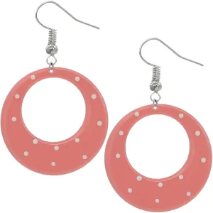 Peach White Round Polka Dot Dangle Earrings