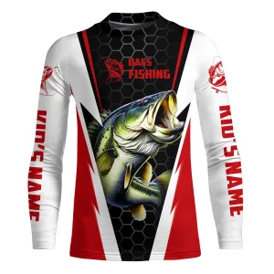 Personalized Bass Fishing jerseys, Bass Fishing Kid Long Sleeve Fishing tournament shirts | red IPHW3400