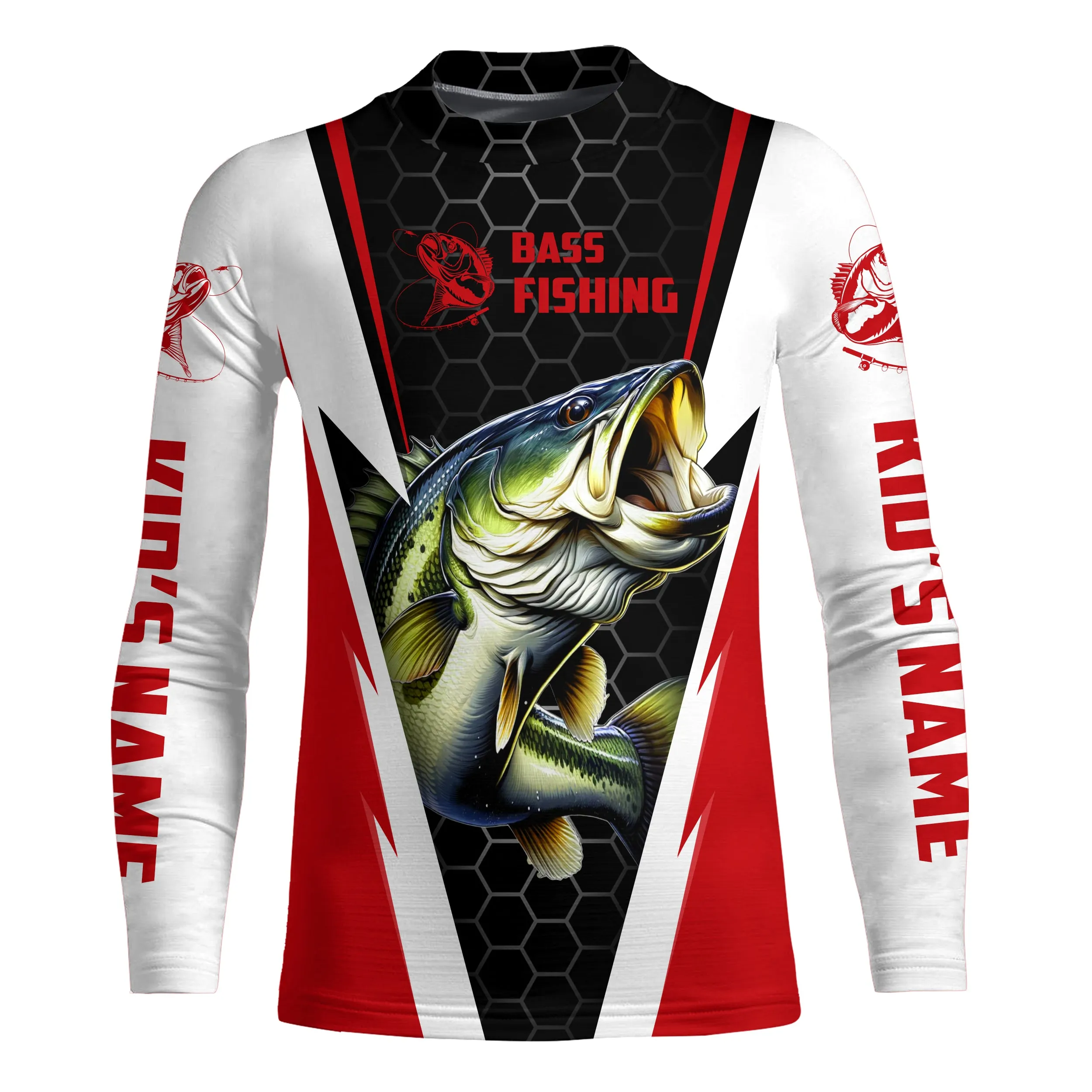 Personalized Bass Fishing jerseys, Bass Fishing Kid Long Sleeve Fishing tournament shirts | red IPHW3400