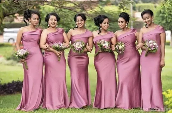 Pink Mermaid One Shoulder Cheap Long Bridesmaid Dresses Online,WG1430