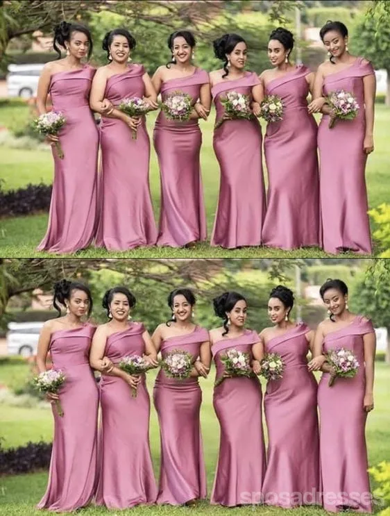 Pink Mermaid One Shoulder Cheap Long Bridesmaid Dresses Online,WG1430