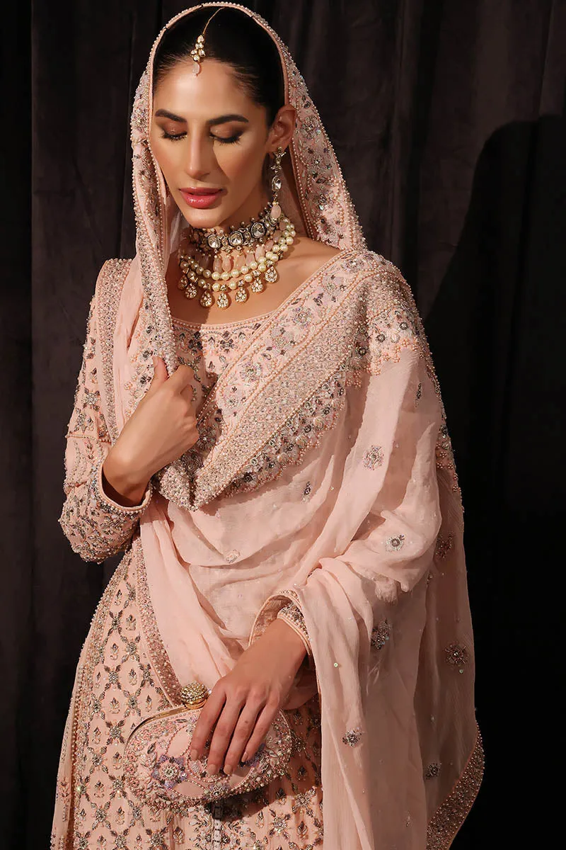 Pink Pakistani Bridal Dress in Lehenga Kameez Style