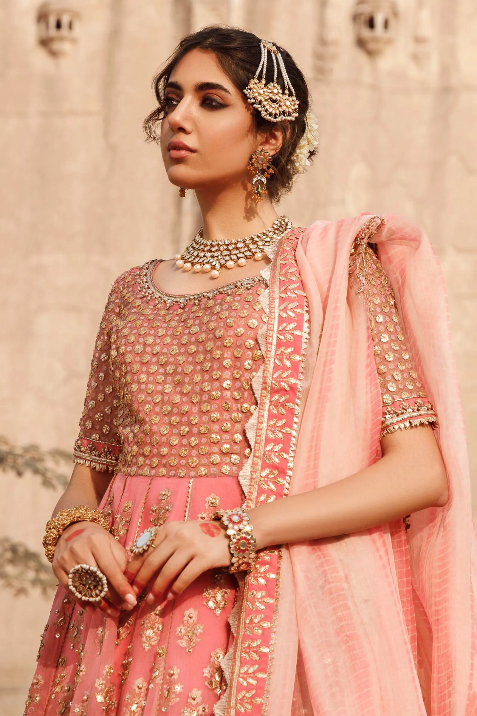 Pink Pakistani Bridal Dress in Pishwas Frock Style
