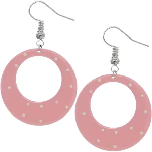 Pink White Round Polka Dot Dangle Earrings
