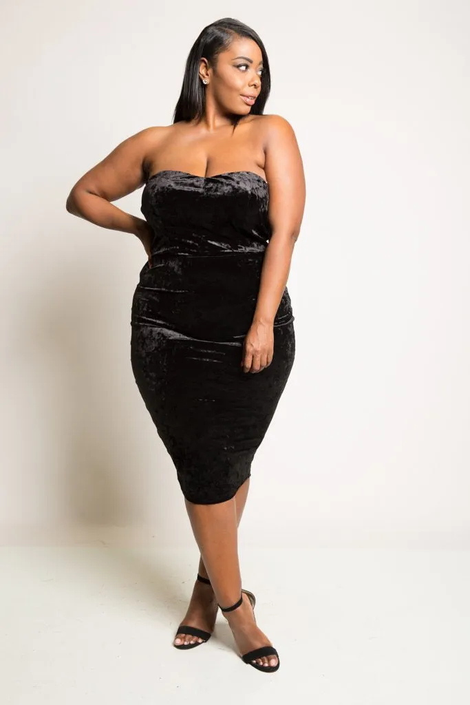 Plus Size Lovable Sweetheart Tube Soft Velvet Dress