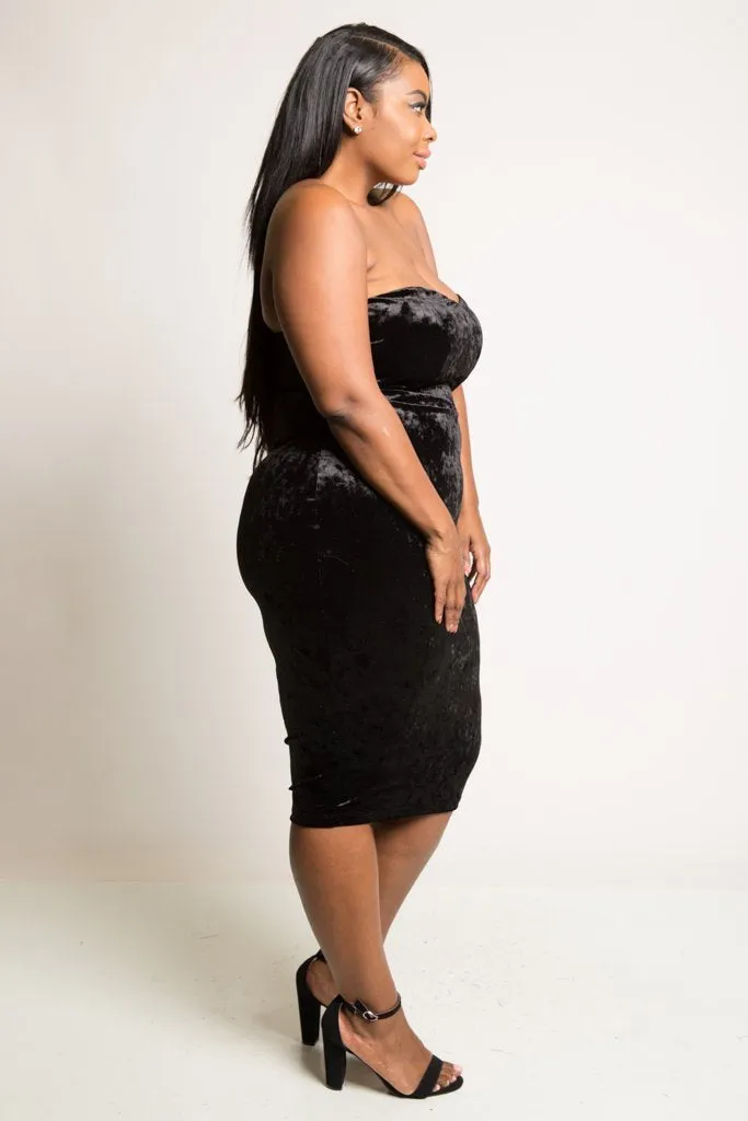 Plus Size Lovable Sweetheart Tube Soft Velvet Dress