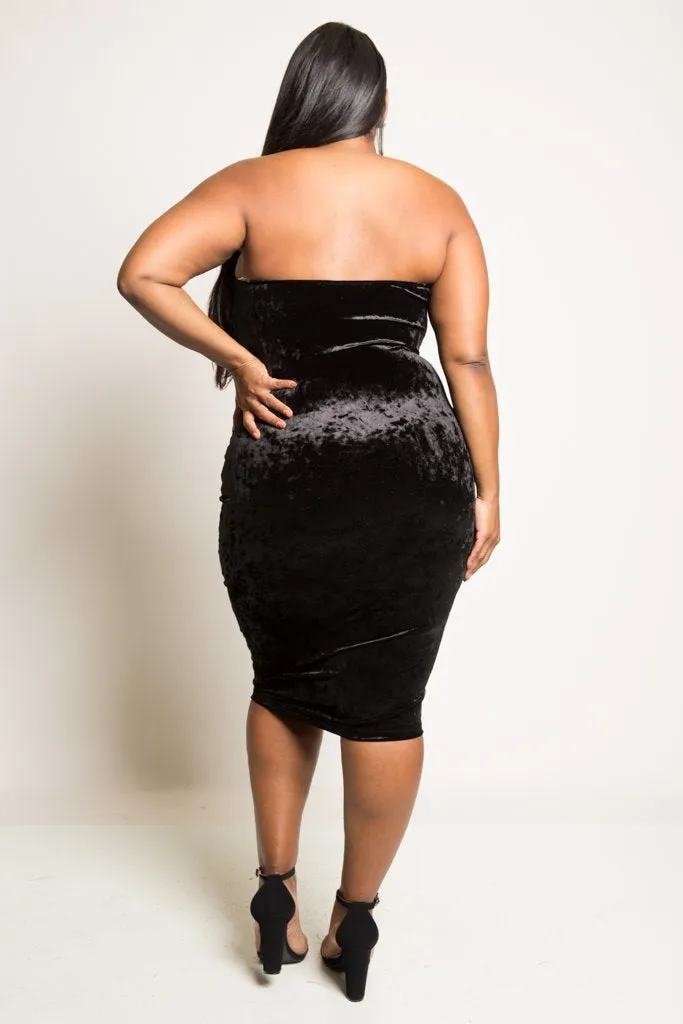 Plus Size Lovable Sweetheart Tube Soft Velvet Dress