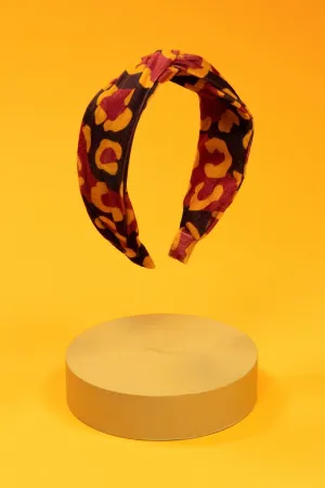 Powder Printed Velvet Leopard Damson / Mustard Headband