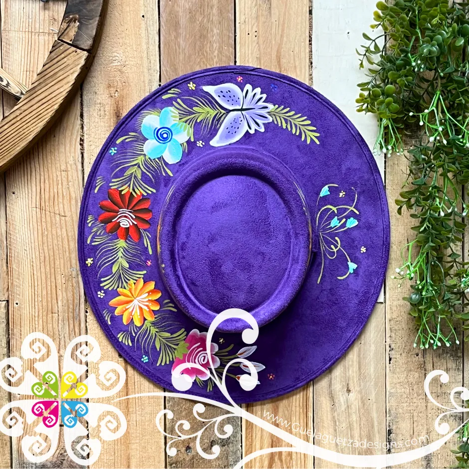 Purple Oval Mitla Velvet Hat - Hand Painted Hat
