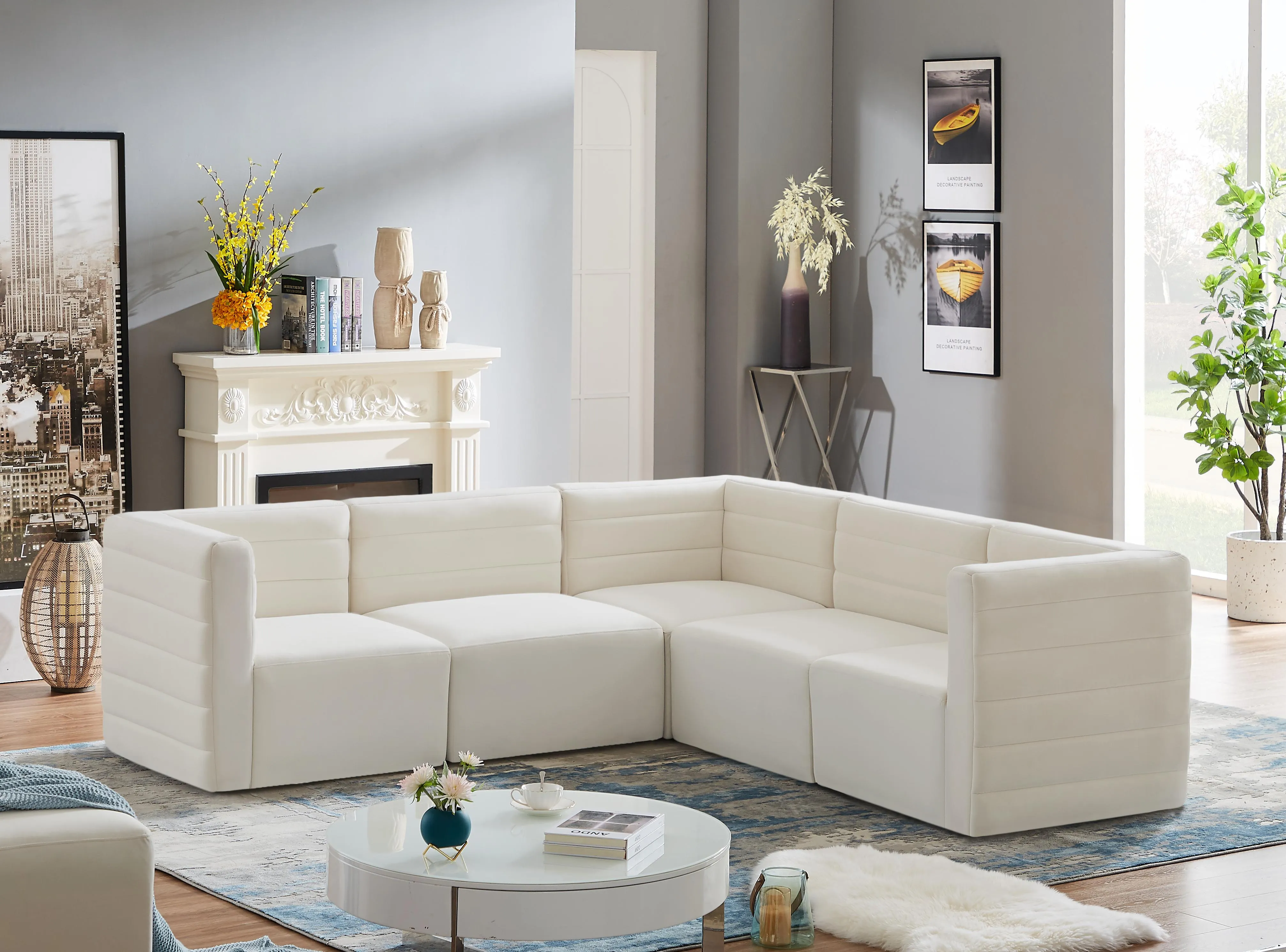 Quincy Cream Velvet Modular Sectional