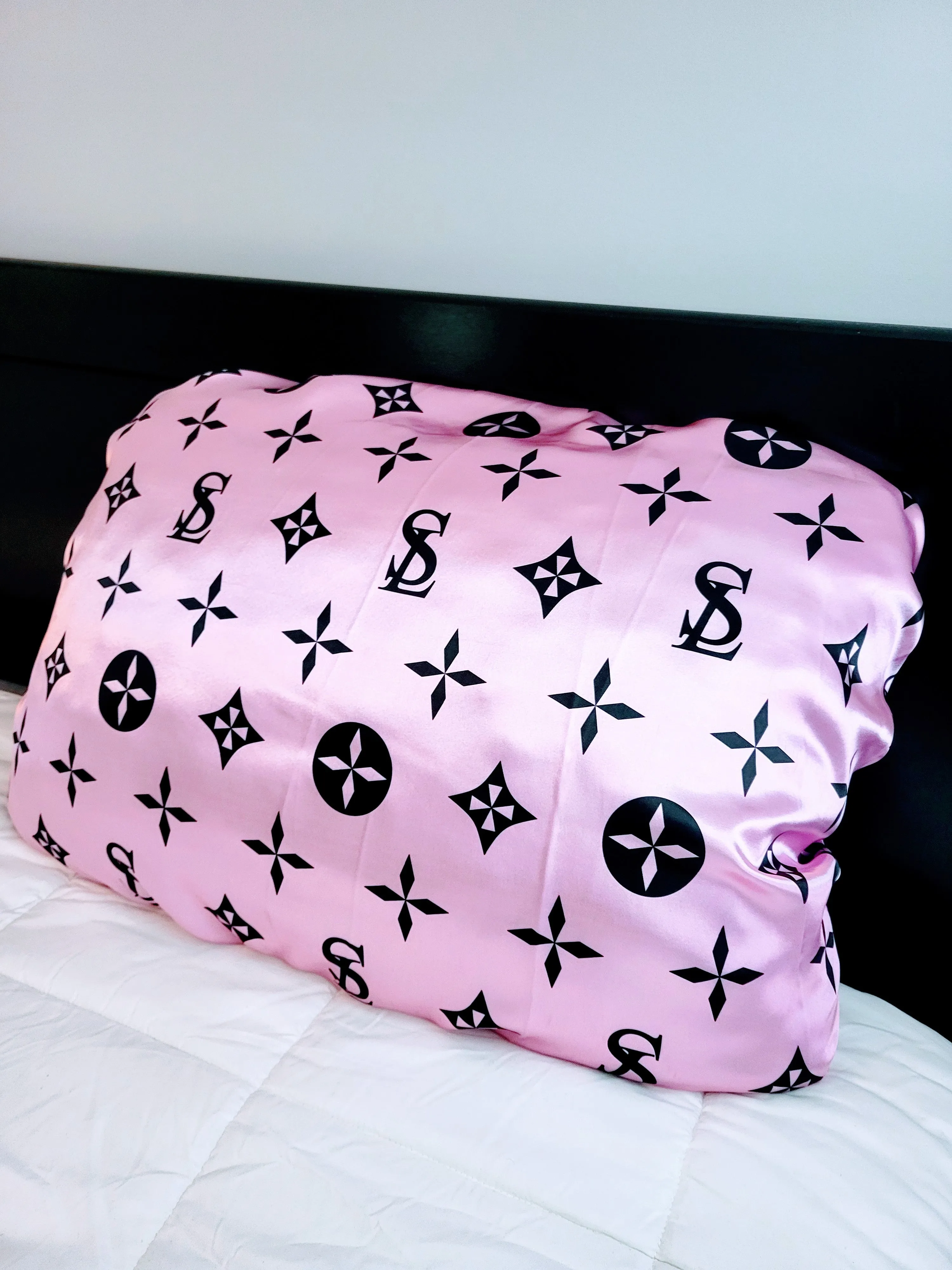 "Satin Lavish" Pink & Gray Reversible Standard Size Satin Pillow Case Set