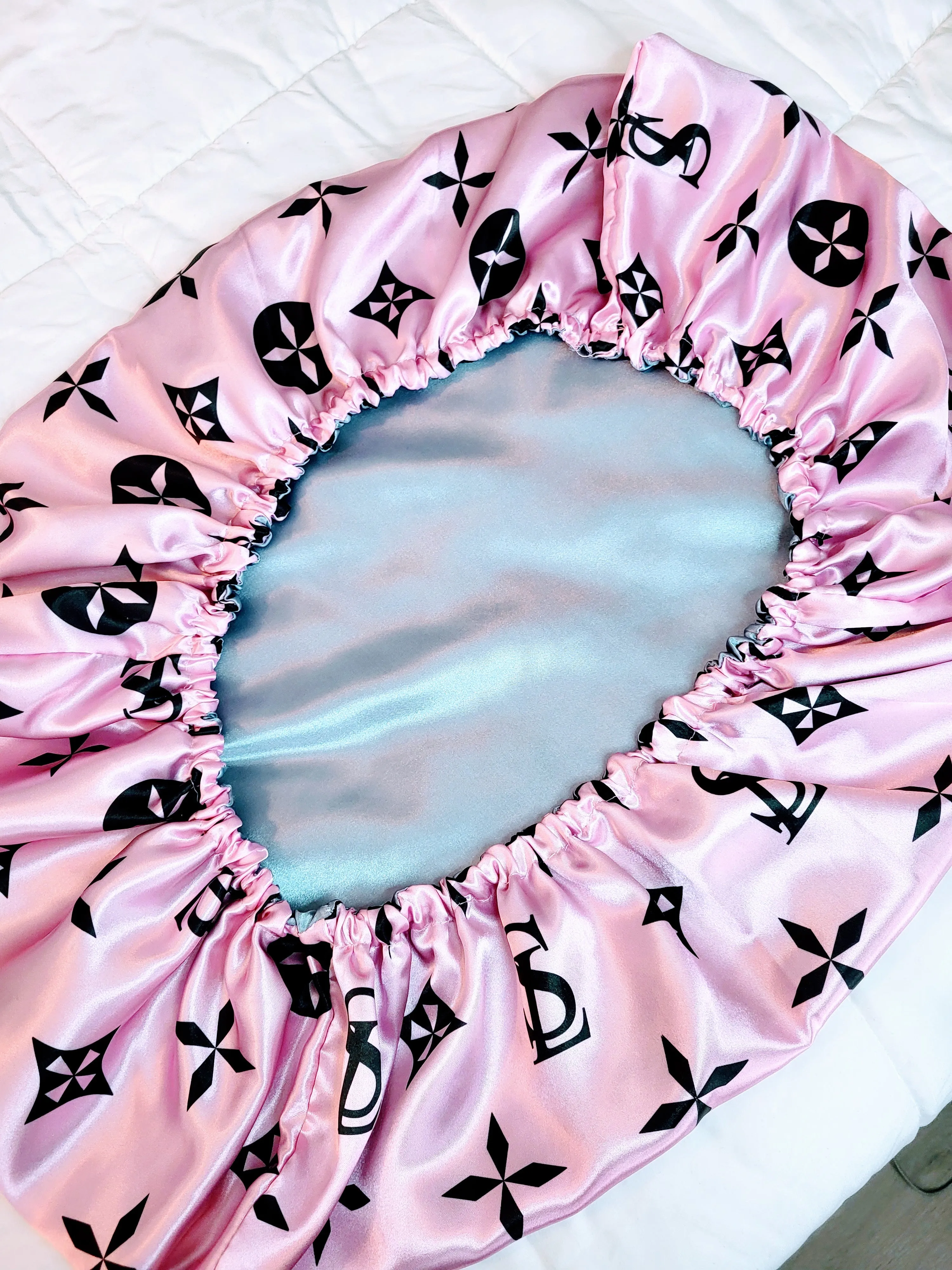 "Satin Lavish" Pink & Gray Reversible Standard Size Satin Pillow Case Set