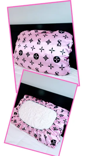 "Satin Lavish" Pink & Gray Reversible Standard Size Satin Pillow Case Set